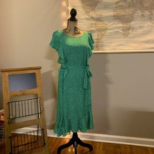 Green and white polka dot dress